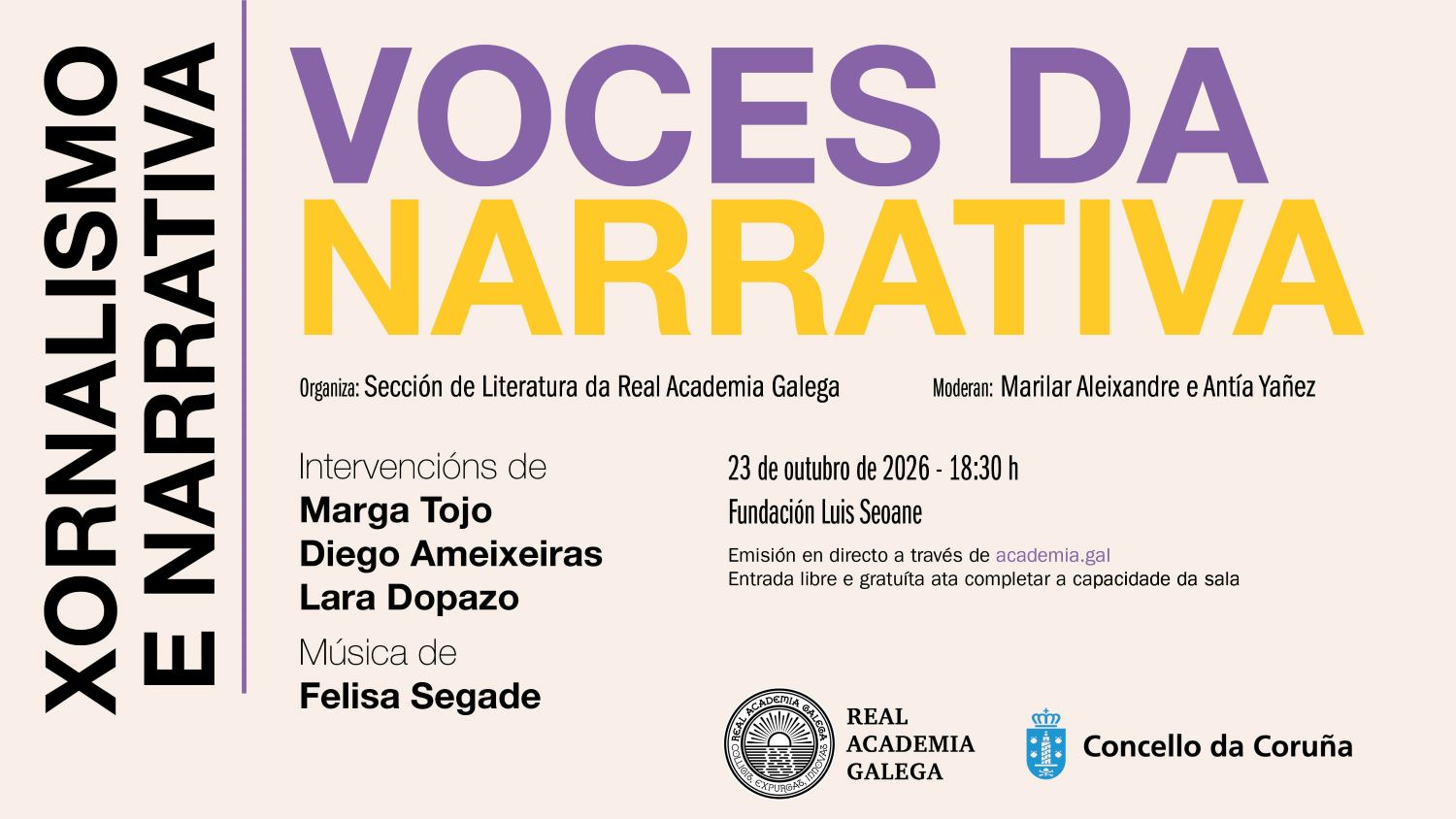 'Voces da narrativa' aborda este venres a creación literaria e o xornalismo